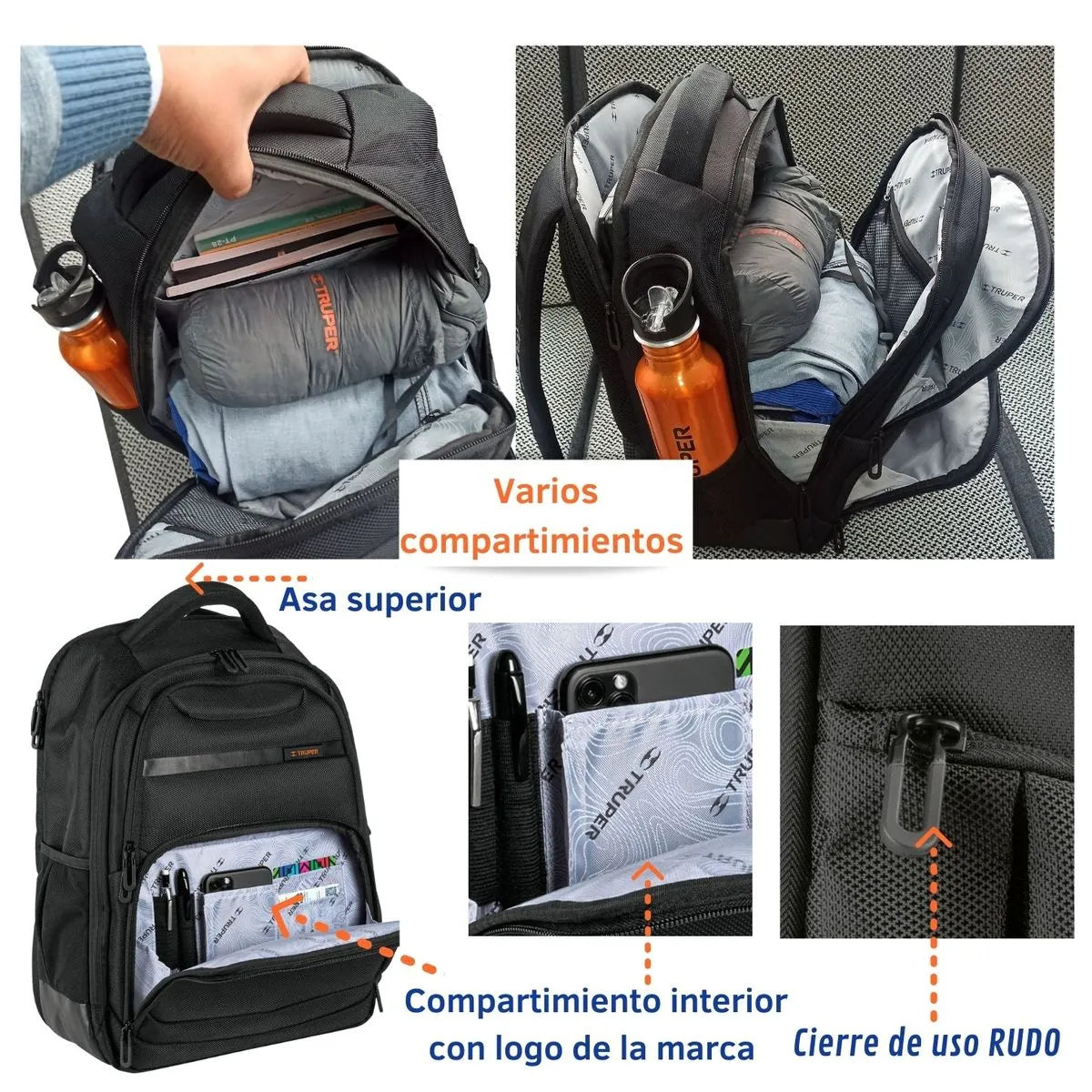 MOCHILA PORTA LAPTOP C/CARGADOR USB "TRUPER"